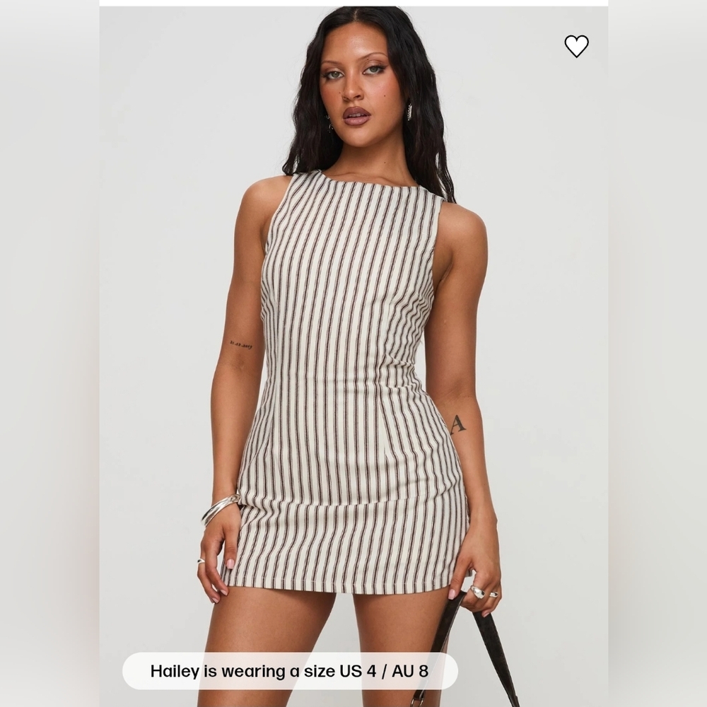 Princess Polly White and Brown Striped Mini Dress